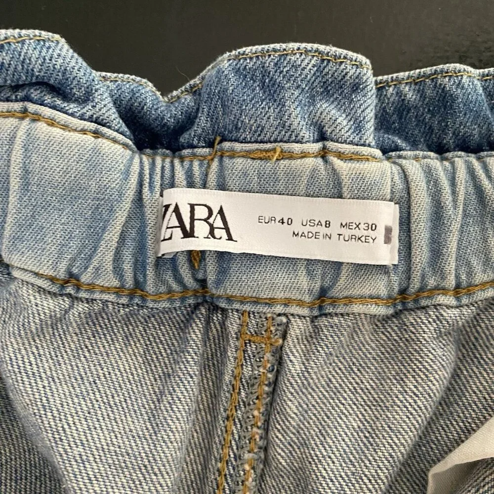 Zara Jeans Women's 8 Baggy Barrel High Waisted Ruffled Paperbag Elastic Waist - Picture 7 of 13